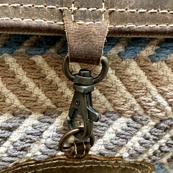 Myra Bag Backpack Brown Leather Canvas Macrame Textile Tote Boho Up Cycle Bag - Picture 9 of 16